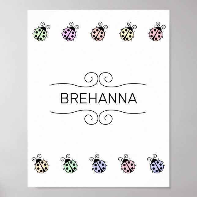 Poster Ladybugs Pastel Multicolor Border on White (Frente)