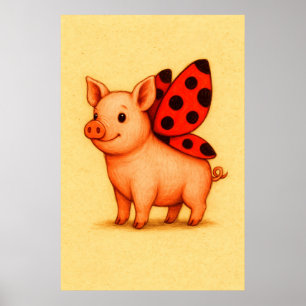 Poster Ladyporco Pig Wall Art, Ladybug Wings Pig