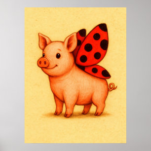 Poster Ladyporco Pig Wall Art, Ladybug Wings Pig