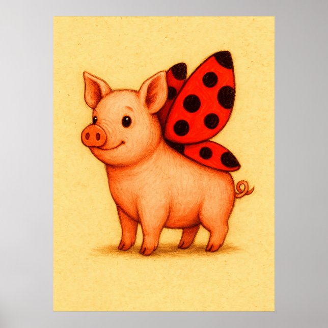 Poster Ladyporco Pig Wall Art, Ladybug Wings Pig (Frente)