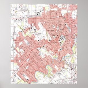 Póster Lafayette Louisiana Mapa (1983)