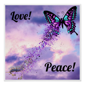 Póster Lagarta Morfo em Púrpura e Borboleta Negra