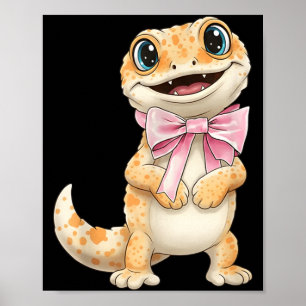 Poster Lagartixa Coquete com Laço de Fita Rosa Garotas Di