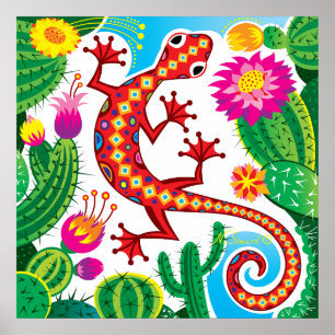 Poster Lagartixa do Sudoeste com Flores de Cacto