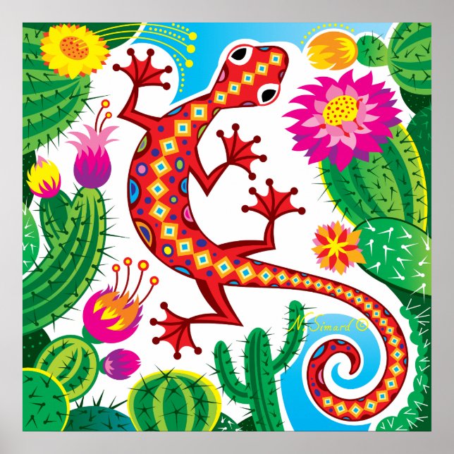 Poster Lagarto-do-Sudoeste com Flores de Cacto (Frente)