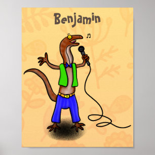 Poster Lagarto engraçado cantando com desenho de microfon