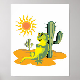 Póster lagarto feliz no deserto