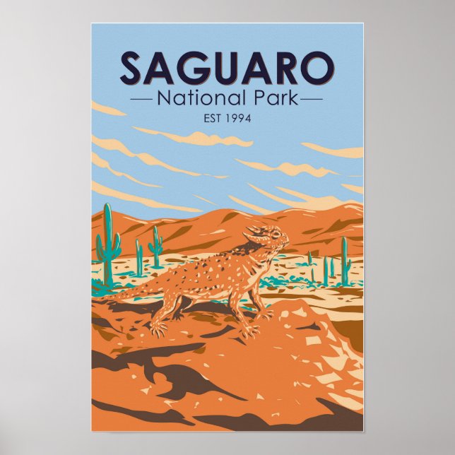 Poster Lagarto Hornado Parque Nacional Saguaro Vintage (Frente)