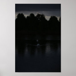Poster Lago ao Pôr do Sol Chuva Cisnes Paisagem Natural