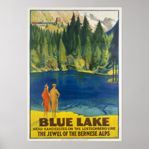 Póster Lago azul Kandersteg Blausee/, vintage da suiça