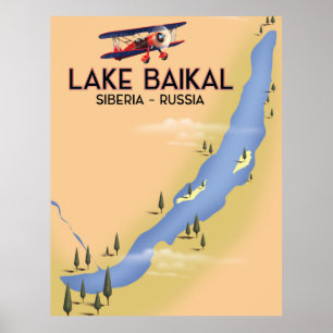 Poster Lago Baikal Sibéria Mapa Russo de posteres de via
