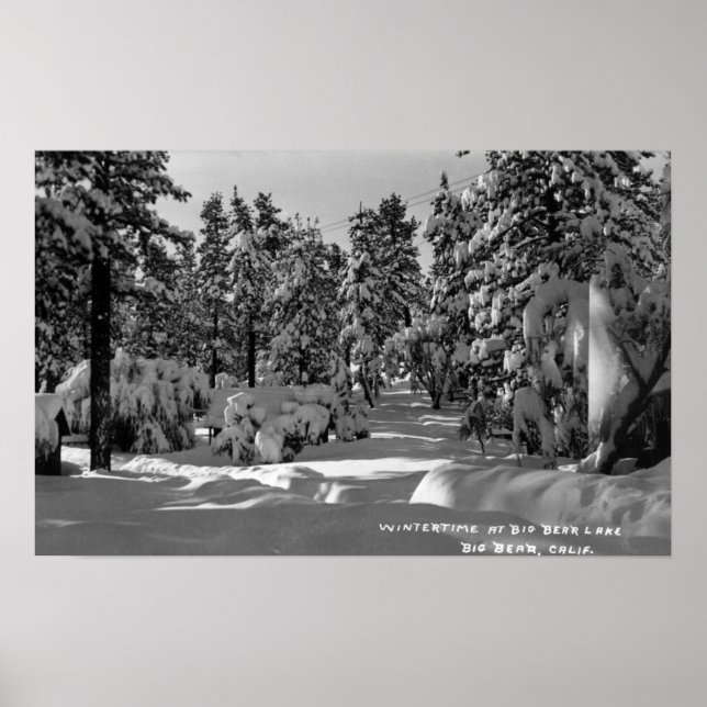 Poster Lago Big Bear, CA na Vista de Neve de inverno (Frente)