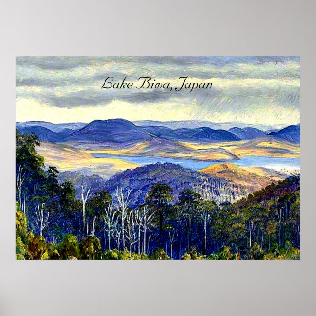 Poster Lago Biwa, Japão, pintura paisagística vinda (Frente)