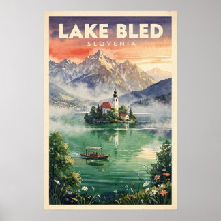 Poster Lago Bled Eslovênia Viagem Antiga