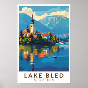 Poster Lago Bled Eslovênia Viagem Arte Vintage