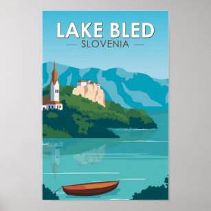 Poster Lago Bled Eslovênia Viagem Retro Viagem Art Vintag
