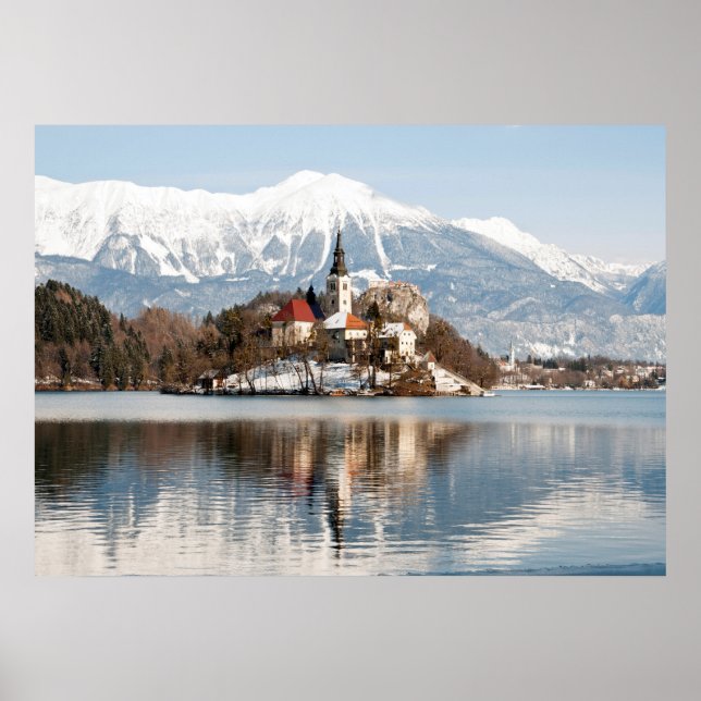 Póster Lago Bled no inverno, Eslovênia (Frente)
