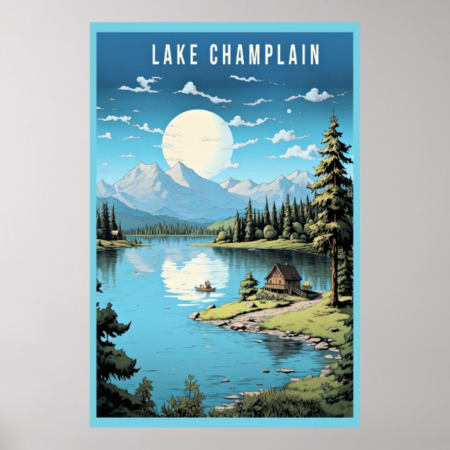Poster Lago Champlain, ilustração Vermont, (Frente)