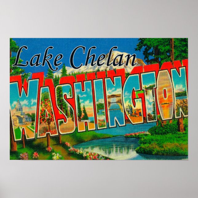 Póster Lago Chelan, Washington - Grandes Cenas de Letra (Frente)