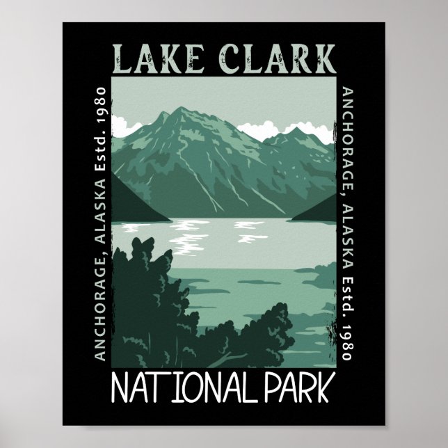 Poster Lago Clark National Park Alaska Vintage Distante (Frente)