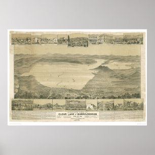 Póster Lago claro, mapa panorâmico do CA (0289A)