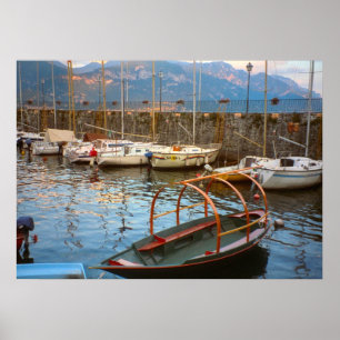 Poster Lago Como, barco tradicional do lago no porto