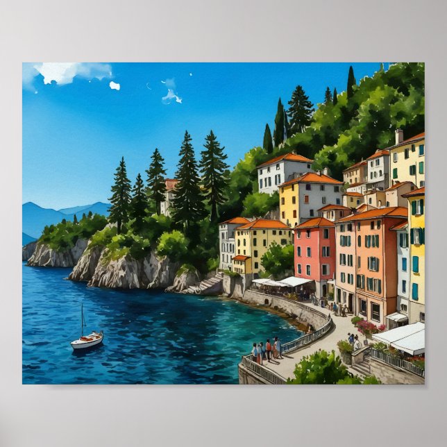 Poster Lago Como Itália Watercolor (Frente)