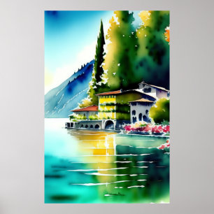 Poster Lago Como (Lago di Como) Pintura Watercolor