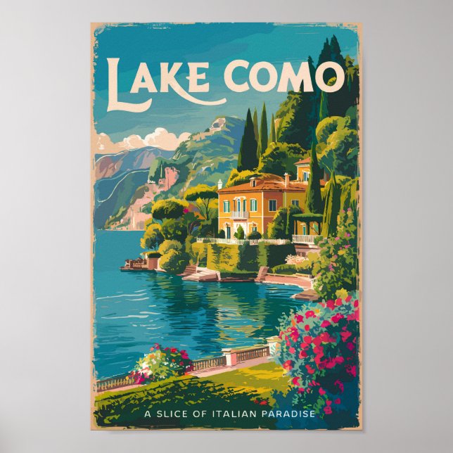 Poster Lago Como Painterly Viagem Art Vintage (Frente)