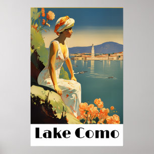 Poster Lago Como Retrô Itália Viagem Romântica à Beira do