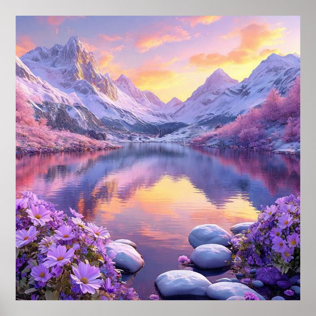 Poster Lago da Montanha ao Nascer do Sol (Frente)