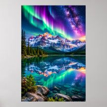 Lago da Montanha Aurora Cósmica - Reflexo da Galáx
