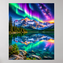 Lago da Montanha Aurora Cósmica - Reflexo da Galáx