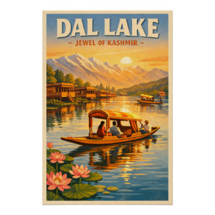 Póster Lago Dal, Srinagar, Índia, em um clássico