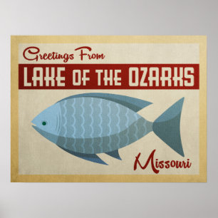 Poster Lago das viagens vintage dos peixes de Ozarks