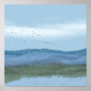 Póster lago de arte digital original e montanhas 2 de 2