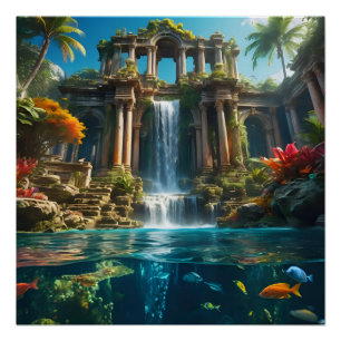 Póster Lago de Cascata de Tempos Tropicais