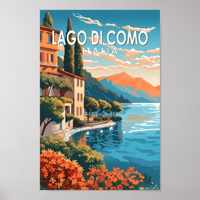 Poster Lago de Como Italia Viagem Art Vintage (Frente)