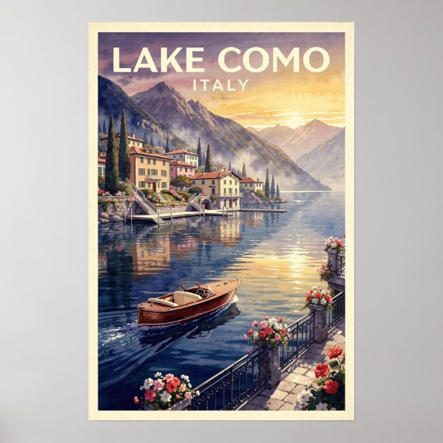 Poster Lago de Como Itália Viagem Vintage (Frente)