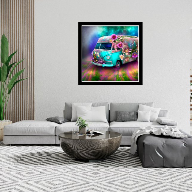 Poster Lago de flores do Combi van, rochedo, doce e robus (Criador carregado)
