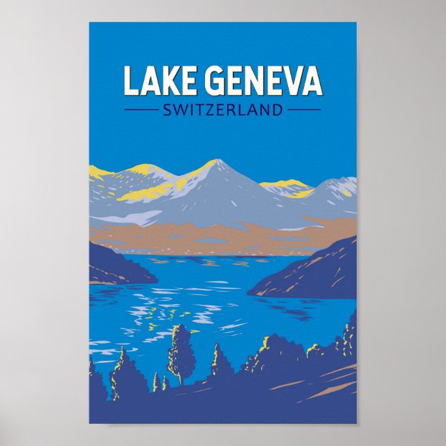 Poster Lago de Genebra Suiça Art Vintage (Frente)