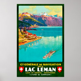 Poster Lago de Genebra, vista aérea, Suíça, vintage