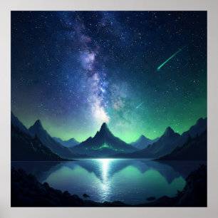 Poster Lago de Paisagem Cósmica - Arte de Parede de Céu N