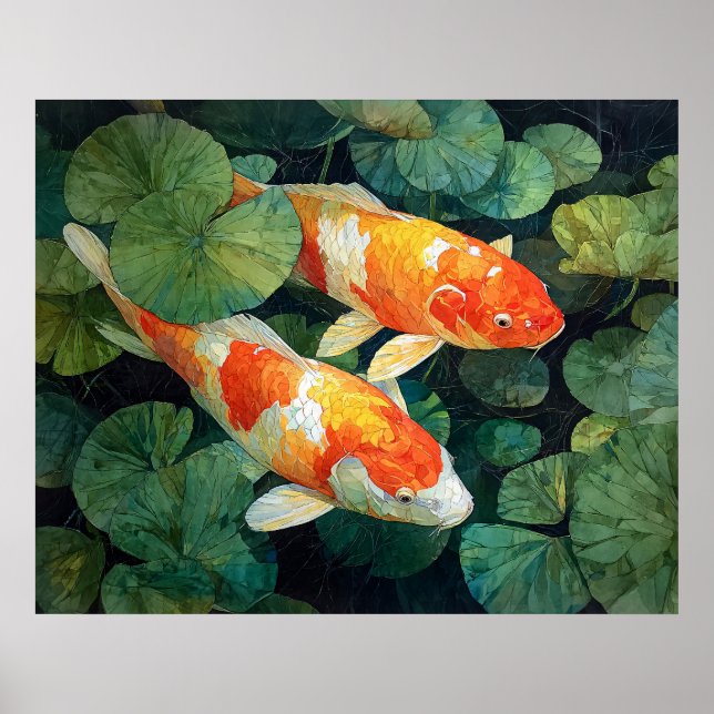 Poster Lago de Peixes Koi Folhas de Lótus (Frente)