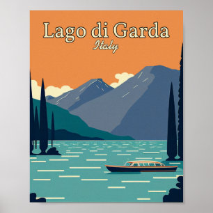Poster Lago Di Garda Itália Minimalista Vintage art Poste