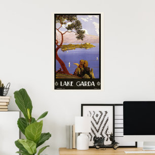 Poster Lago di Garda, Lago de Garda, Itália Viagens Antig