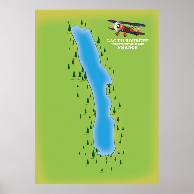 Poster Lago do Bourget, França, mapa. (Frente)