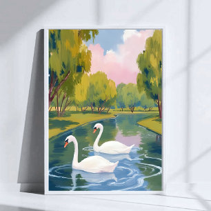 Poster Lago do Cisne Boston Common Massachusetts Aquarela