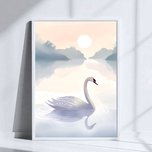 Poster Lago dos Cisnes Pintura de Luz Arejada em Aquare