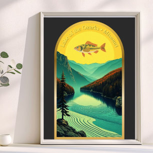 Poster Lago dos Ozarks paisagem Missouri peixe retro 